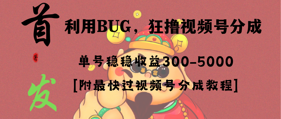 全网独家首发，视频号BUG，超短期项目，单号每日净收益300-5000！-网亿资源平台
