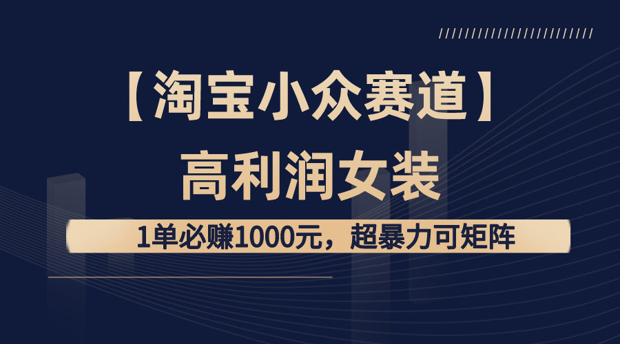 【淘宝小众赛道】高利润女装：1单必赚1000元，超暴力可矩阵-网亿资源平台