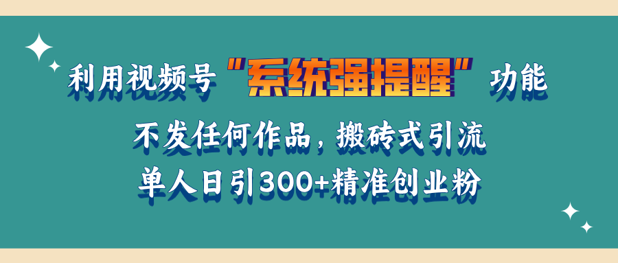 利用视频号“系统强提醒”功能，引流精准创业粉，无需发布任何作品，单人日引流300+精准创业粉-网亿资源平台