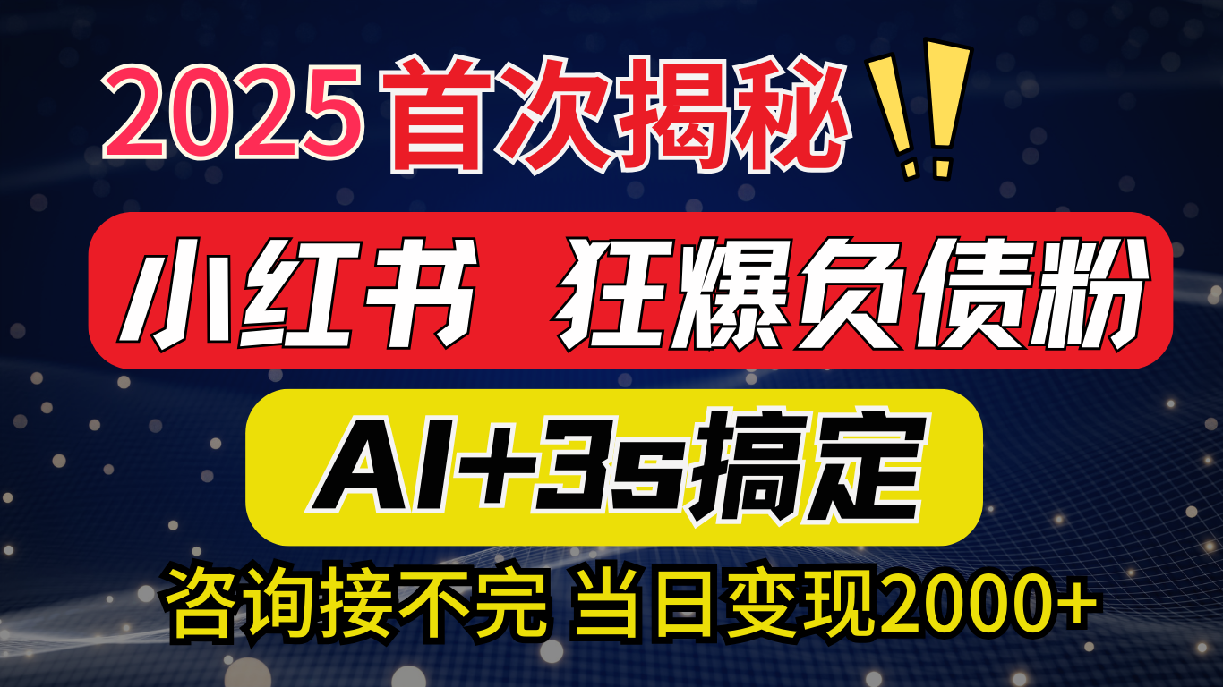 2025引流天花板：最新小红书狂暴负债粉思路，咨询接不断，当日入2000+-网亿资源平台