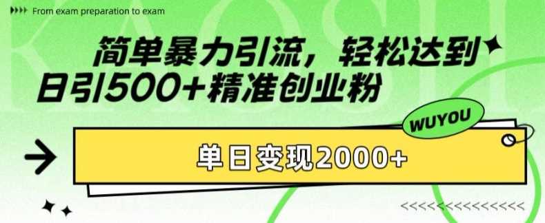 简单暴力引流轻松达到日引500+精准创业粉，单日变现2k【揭秘】-网亿资源平台