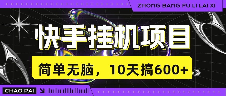 快手挂机项目，10天搞600+，无脑操作！-网亿资源平台