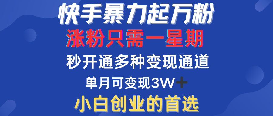 快手暴力起万粉，涨粉只需一星期！多种变现模式-网亿资源平台