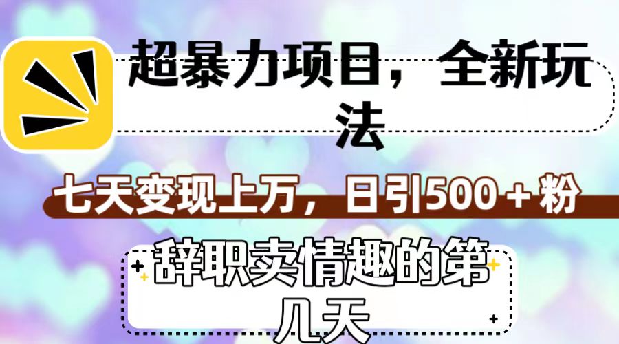 超暴利项目，全新玩法（辞职卖情趣的第几天），七天变现上万，日引500+粉-网亿资源平台