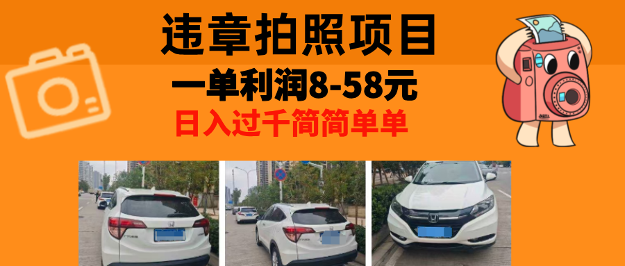 最强副业违章拍照，一单利润8-58元，全国大小城市都可做-网亿资源平台