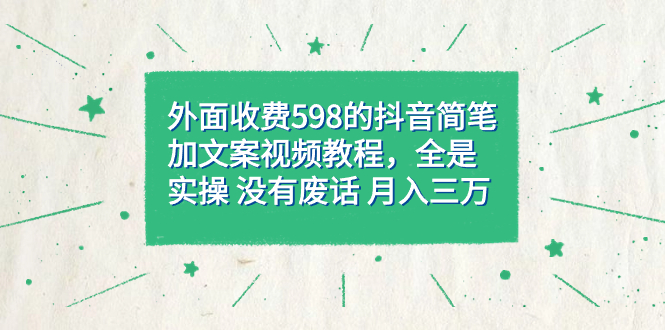 外面收费598抖音简笔加文案教程，全是实操 没有废话 月入三万（教程+资料）-网亿资源平台