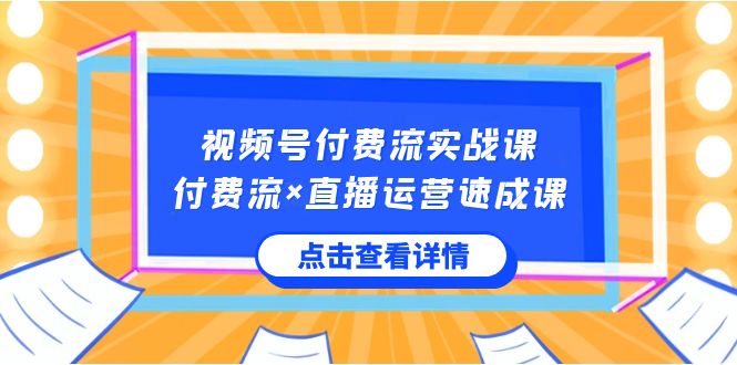 视频号付费流实战课，付费流×直播运营速成课，让你快速掌握视频号核心运..-网亿资源平台