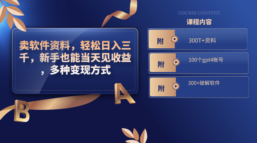 卖软件资料，轻松日入三千，新手也能当天见收益，多种变现方式-网亿资源平台