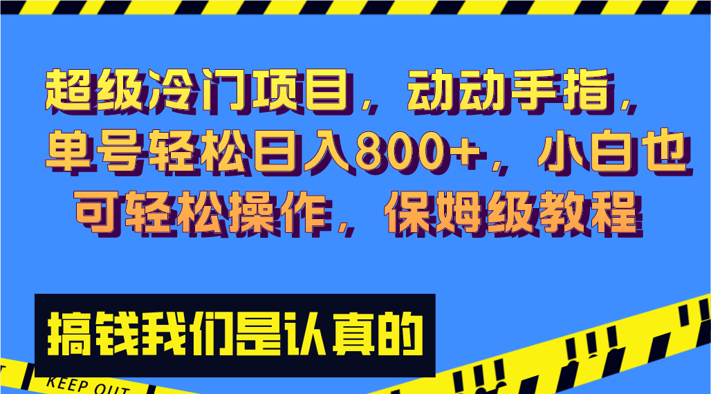 超级冷门项目,动动手指，单号轻松日入800+，小白也可轻松操作，保姆级教程-网亿资源平台