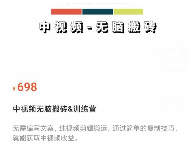 中视频无脑搬砖训练营，纯视频剪辑搬运，轻松上手批量起号，工作室可放大￼-网亿资源平台