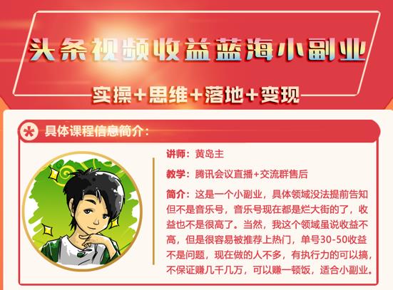 黄岛主·头条视频蓝海小领域副业项目，单号30-50收益不是问题￼-网亿资源平台