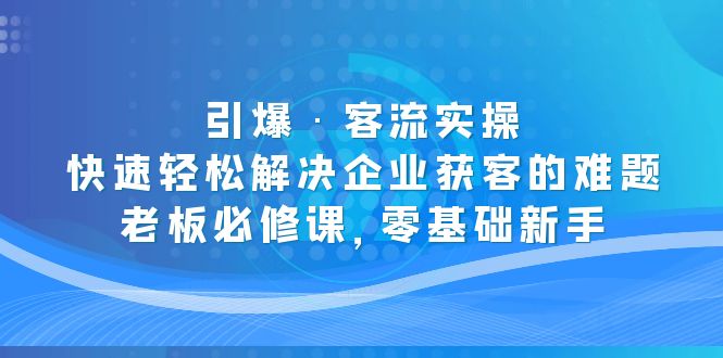 引爆·客流实操：快速轻松解决企业获客的难题，老板必修课，零基础新手-网亿资源平台