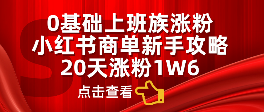 小红书商单新手攻略，20天涨粉1.6w，0基础上班族涨粉-网亿资源平台