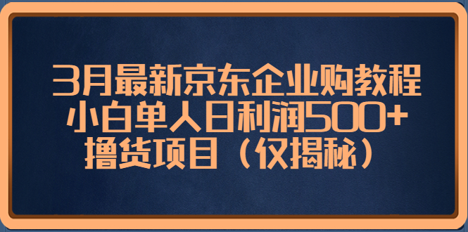 3月最新京东企业购教程，小白单人日利润500+撸货项目（仅揭秘）-网亿资源平台