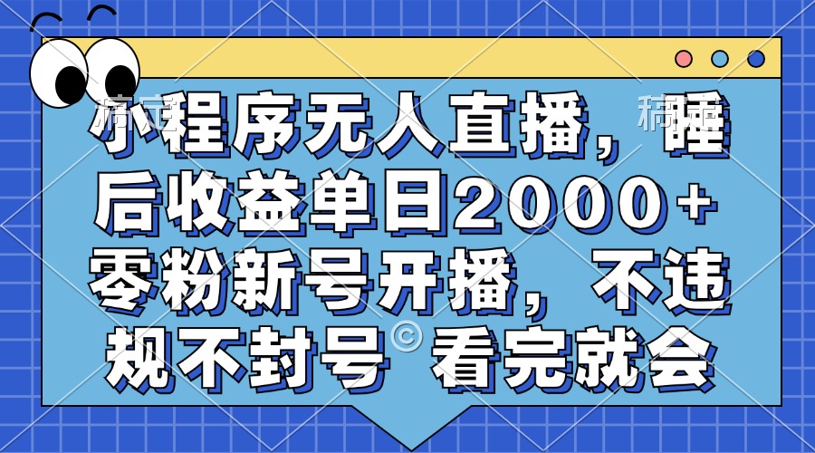 小程序无人直播，睡后收益单日2000+ 零粉新号开播，不违规不封号 看完就会-网亿资源平台