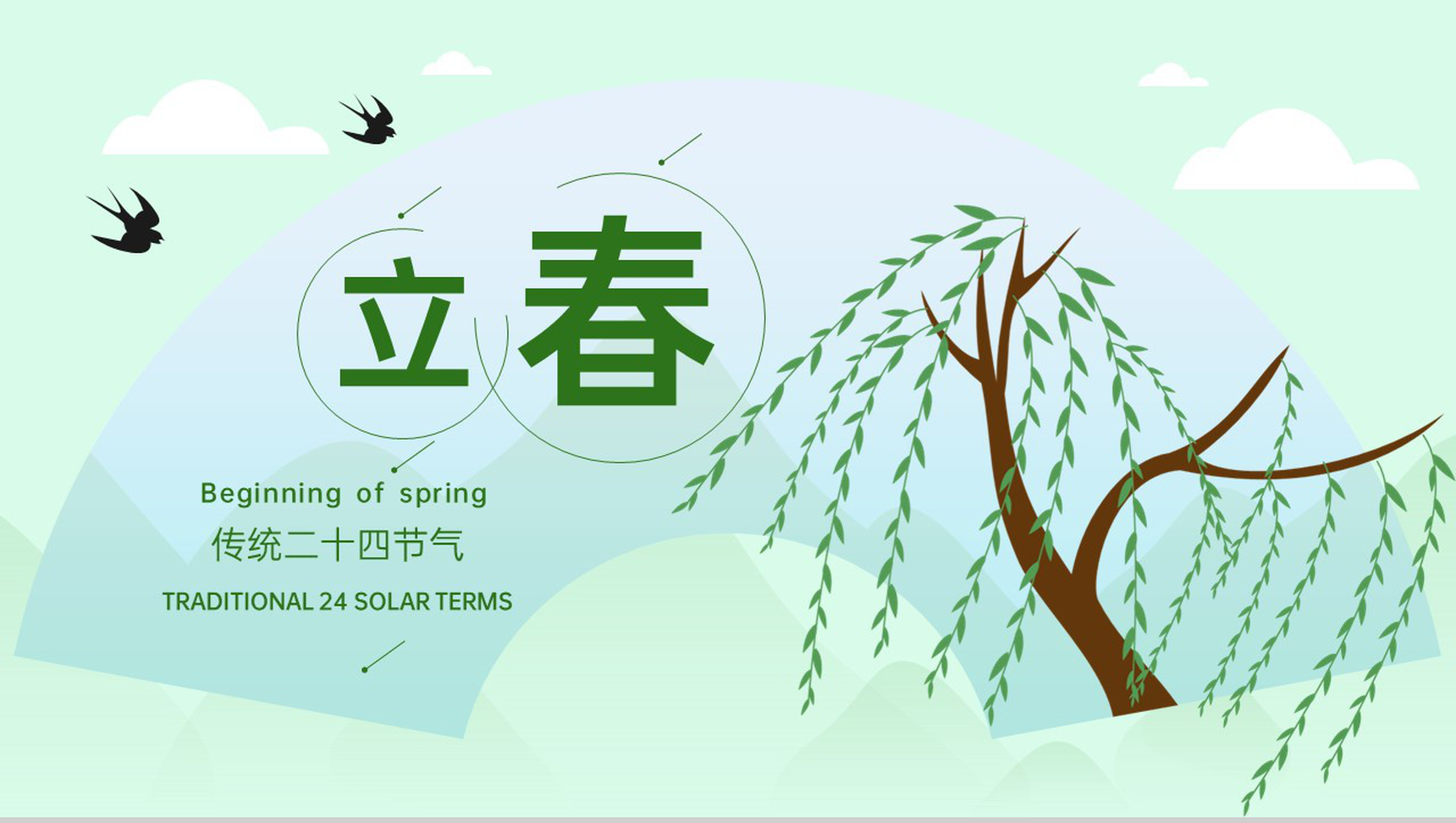 绿色小清新中国风二十四节气立春节气介绍PPT模板-网亿资源平台