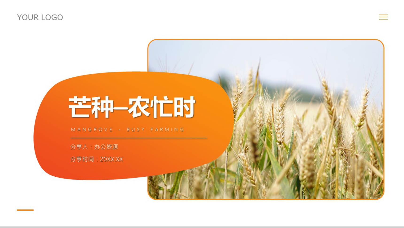 橙色简约中国二十节气芒种节日农忙时PPT模板-网亿资源平台