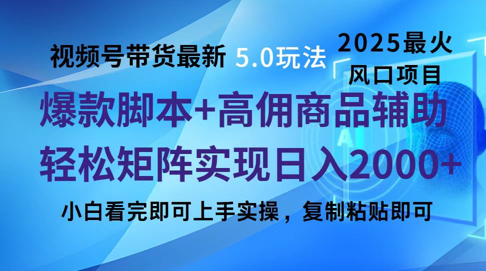 视频号带货最新5.0玩法，作品制作简单，当天起号，复制粘贴，脚本辅助，轻松矩阵日入2000+-网亿资源平台