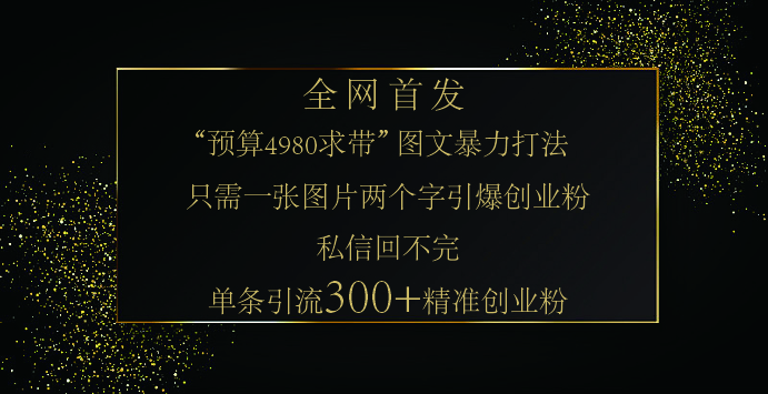小红书，“预算 4980 带我飞” 的神奇图片引流法，堪称涨粉核武器！只需一张图，就能单条笔记凭借此方法，轻松引流 300 + 精准创业粉！-网亿资源平台