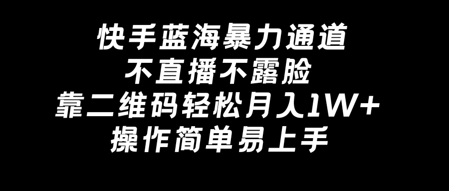 快手蓝海暴力通道，不直播不露脸，靠二维码轻松月入1W+，操作简单易上手-网亿资源平台