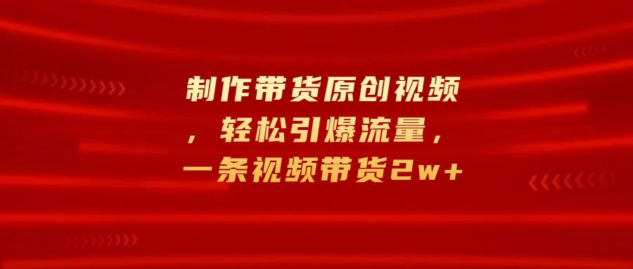 制作带货原创视频，轻松引爆流量，一条视频带货2w+-网亿资源平台