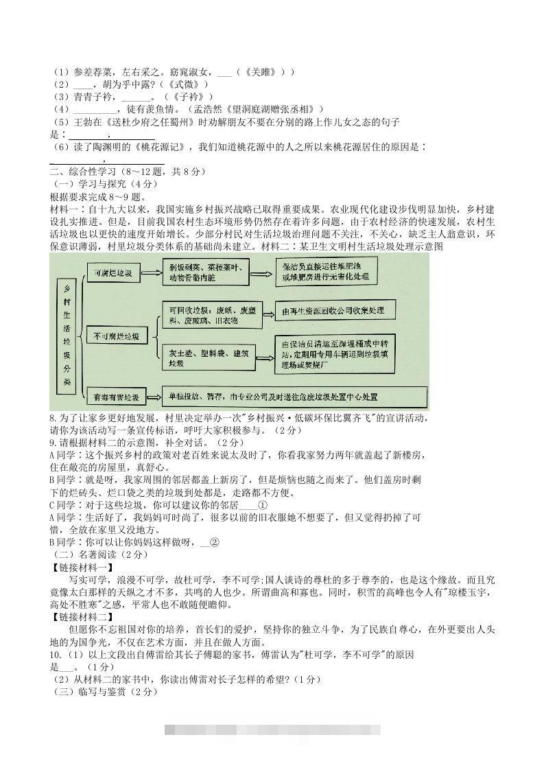 图片[2]-2021-2022学年云南省昭通市绥江县八年级下学期期中语文试题及答案(Word版)-网亿资源平台