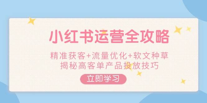 小红书运营全攻略，精准获客+流量优化+软文种草，揭秘高客单产品投放技巧-网亿资源平台