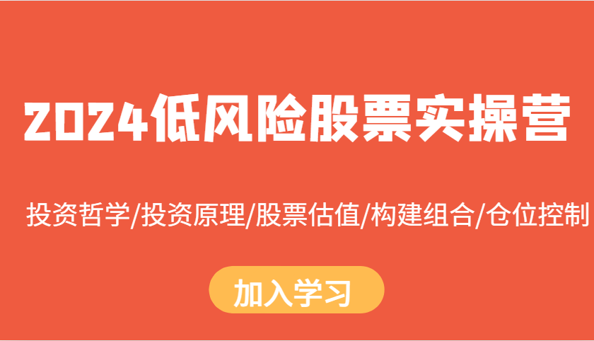 2024低风险股票实操营：投资哲学/投资原理/股票估值/构建组合/仓位控制-网亿资源平台