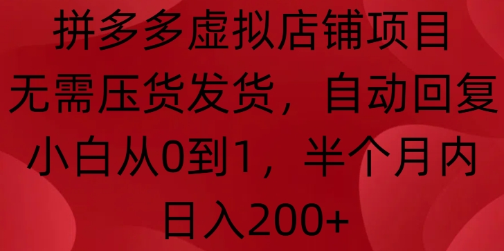 拼多多虚拟店铺项目，无需压货发货，自动回复，小白从0到1，半个月内日入200+【揭秘】-网亿资源平台