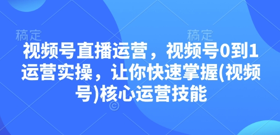 视频号直播运营，视频号0到1运营实操，让你快速掌握(视频号)核心运营技能-网亿资源平台