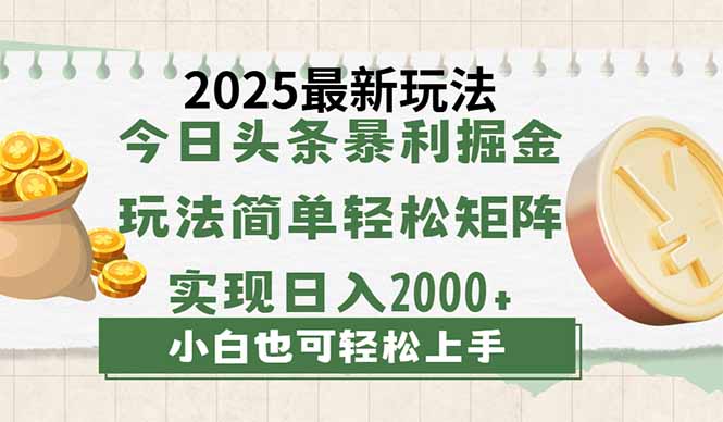 今日头条2025最新玩法，思路简单，复制粘贴，轻松实现矩阵日入2000+-网亿资源平台