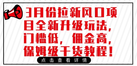 3月份拉新风口项目全新升级玩法，门槛低，佣金高，保姆级干货教程-网亿资源平台