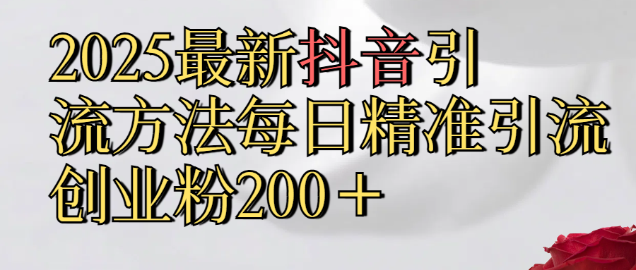 2025最新,抖音引流,方法每日精准引流创业粉300＋-网亿资源平台