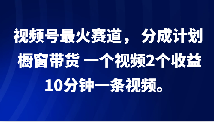 视频号最火赛道， 分成计划， 橱窗带货，一个视频2个收益，10分钟一条视频。-网亿资源平台