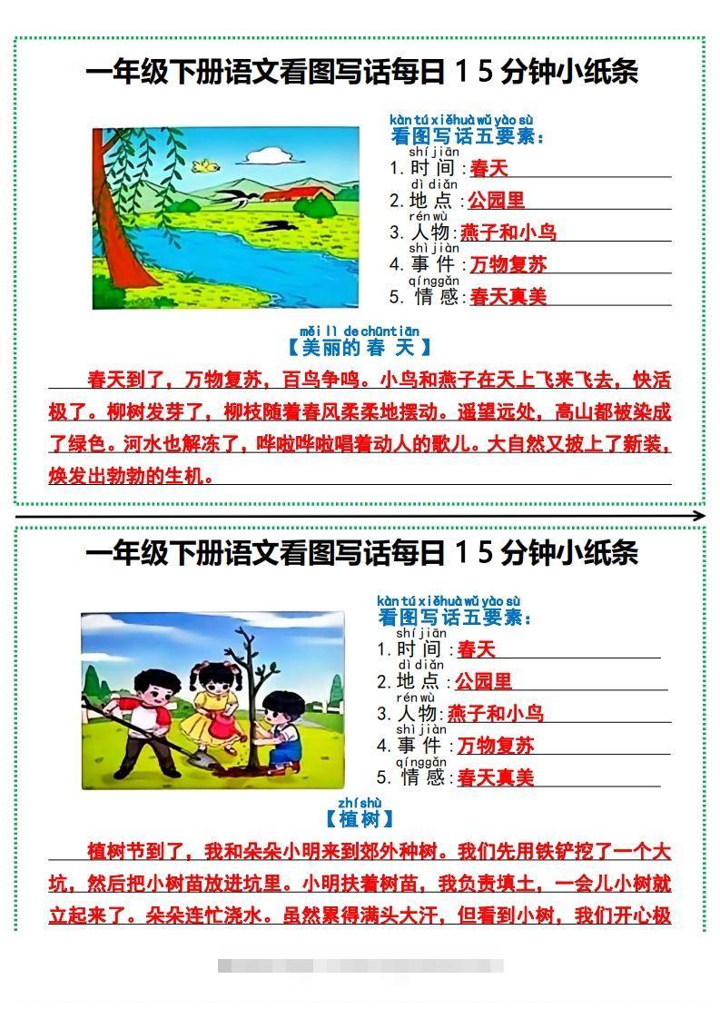一年级下册语文看图写话每日15分钟小纸条-网亿资源平台