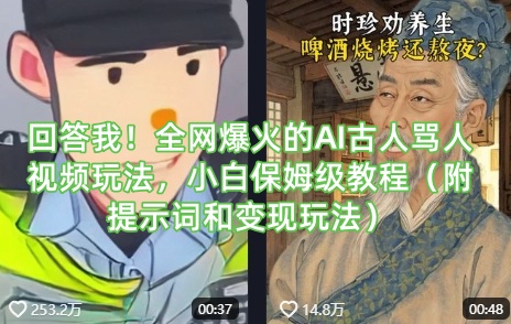 回答我！全网爆火的AI古人骂人视频玩法，小白保姆级教程(附提示词和变现玩法)-网亿资源平台