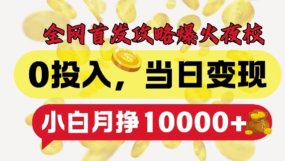 全网首发爆火夜校，0投入，当日变现，小白轻松月入1w+【揭秘】-网亿资源平台