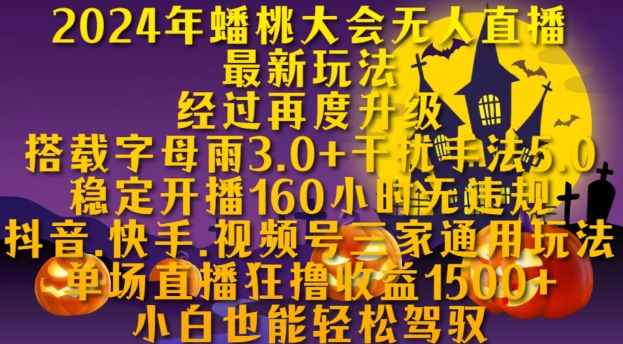 2024年蟠桃大会无人直播最新玩法，稳定开播160小时无违规，抖音、快手、视频号三家通用玩法【揭秘】-网亿资源平台