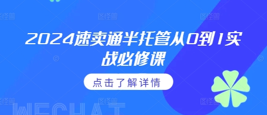 2024速卖通半托管从0到1实战必修课，掌握通投广告打法、熟悉速卖通半托管的政策细节-网亿资源平台