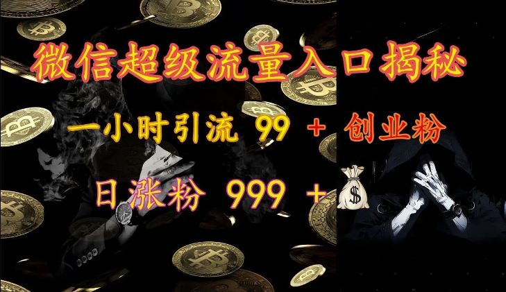 微信超级流量入口揭秘：一小时引流 99 + 创业粉，日涨粉 999 +-网亿资源平台