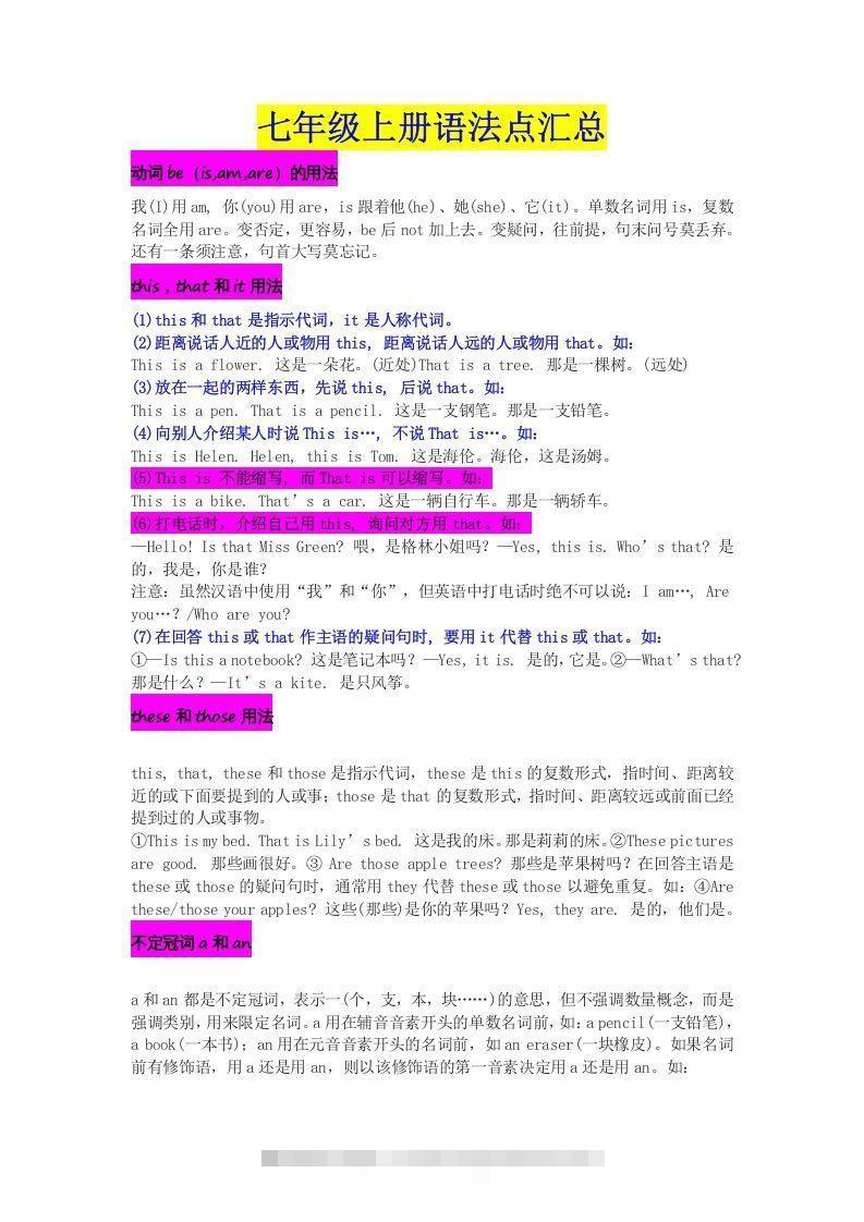 七年级上册必考语法点汇总-网亿资源平台