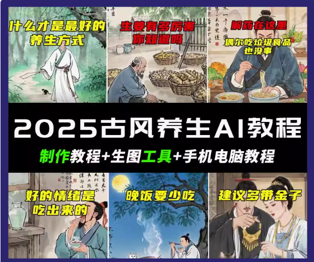 抖音AI古风养生视频教程日入五张 轻松涨粉 10W+-网亿资源平台