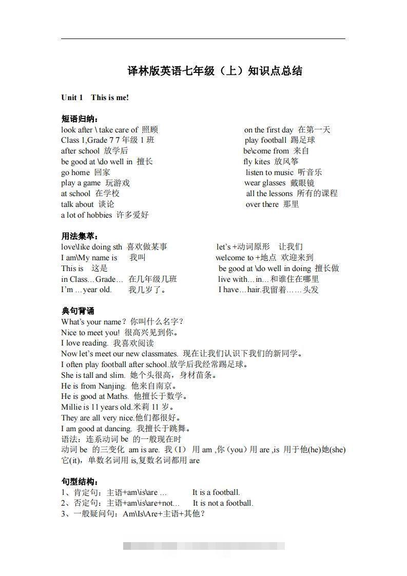 译林版英语七年级上册单元知识点总结(1)-网亿资源平台