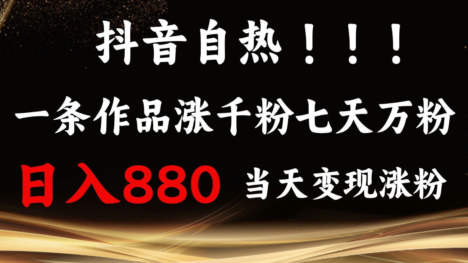 抖音小红书自热，一条作品1000粉，7天万粉，单日变现880收益-网亿资源平台