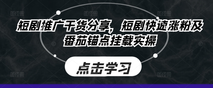 短剧推广干货分享，短剧快速涨粉及番茄锚点挂载实操-网亿资源平台