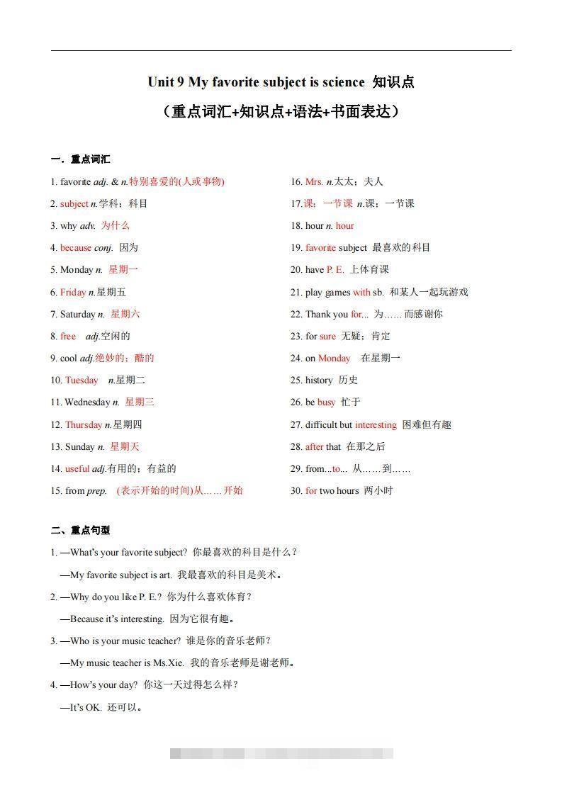 人教版英语七年级上Unit9Myfavoritesubjectisscience_-网亿资源平台