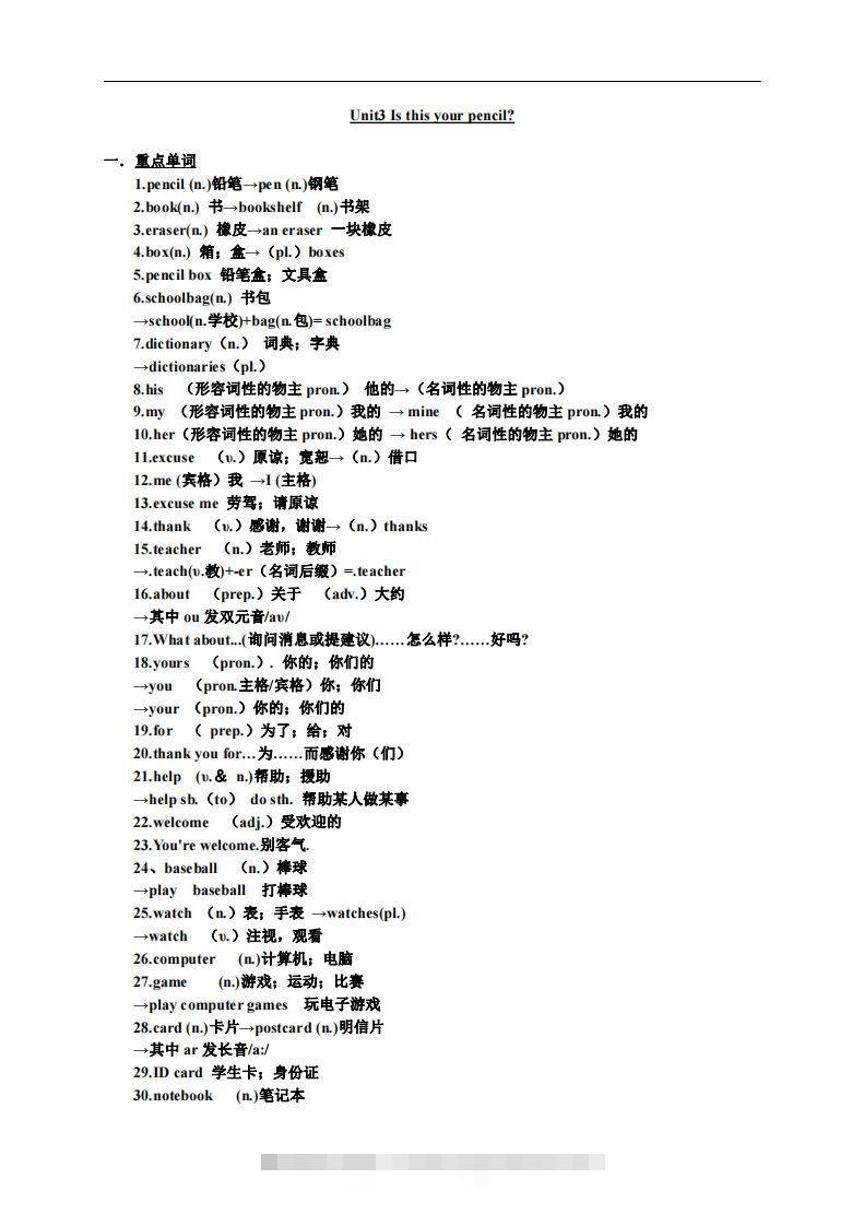 3.人教版七年级上英语Unit3复习提纲-网亿资源平台