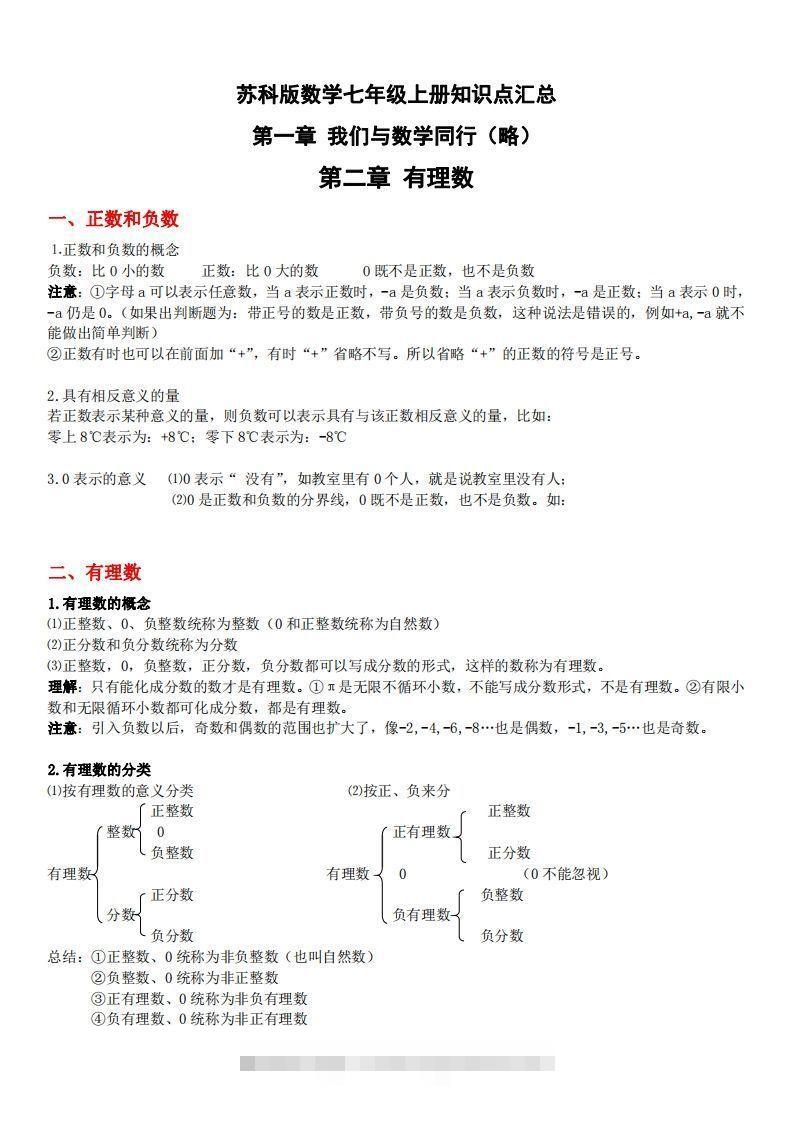 1.苏科版数学七年级上册知识点总结(1)-网亿资源平台