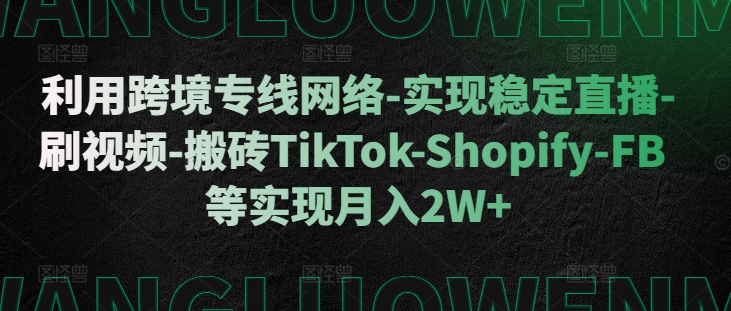 利用跨境专线网络-实现稳定直播-刷视频-搬砖TikTok-Shopify-FB等实现月入2W+【揭秘】-网亿资源平台
