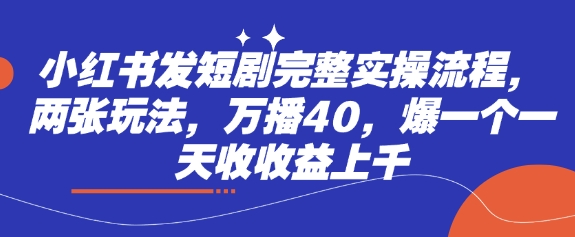 小红书发短剧完整实操流程，两张玩法，万播40，爆一个一天收收益上千-网亿资源平台